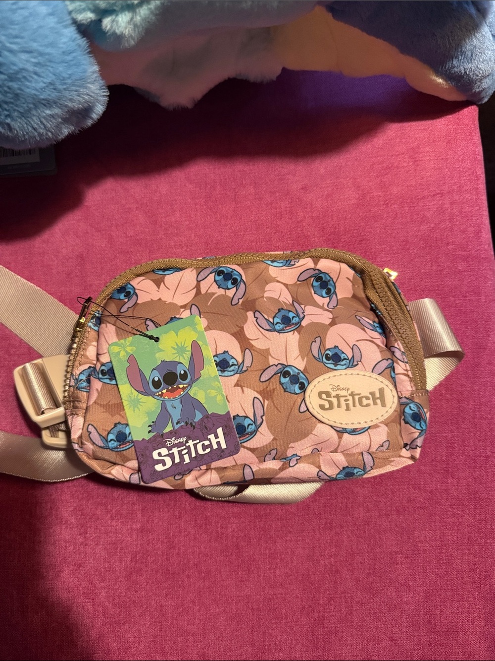 Disney Pink and Brown Stitch All-Over Print Crossbody Pouch/belt bag NWT
